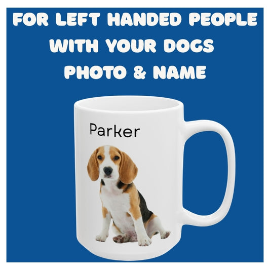 Personalized White Dog Photo & Name Mug – Left or Right Hand Custom Coffee Cup