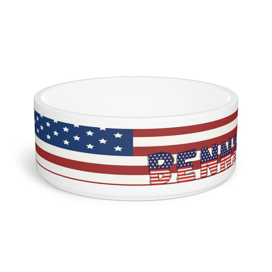 USA Flag Dog Bowl with Custom Name – Personalized Design