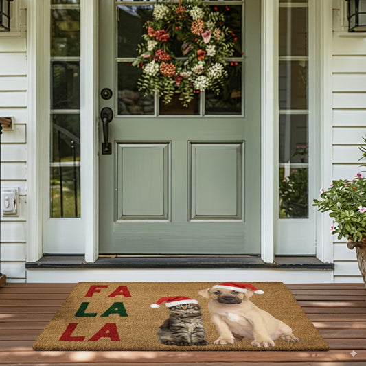 Custom Christmas Doormat with Cat & Dog – Festive Holiday Welcome Mat
