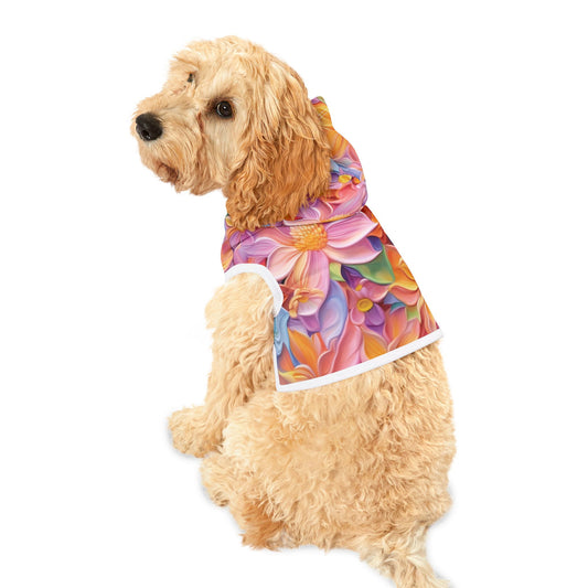 Floral Fantasy Dog Hoodie – Colorful 3D Flower Design in 3 Sizes