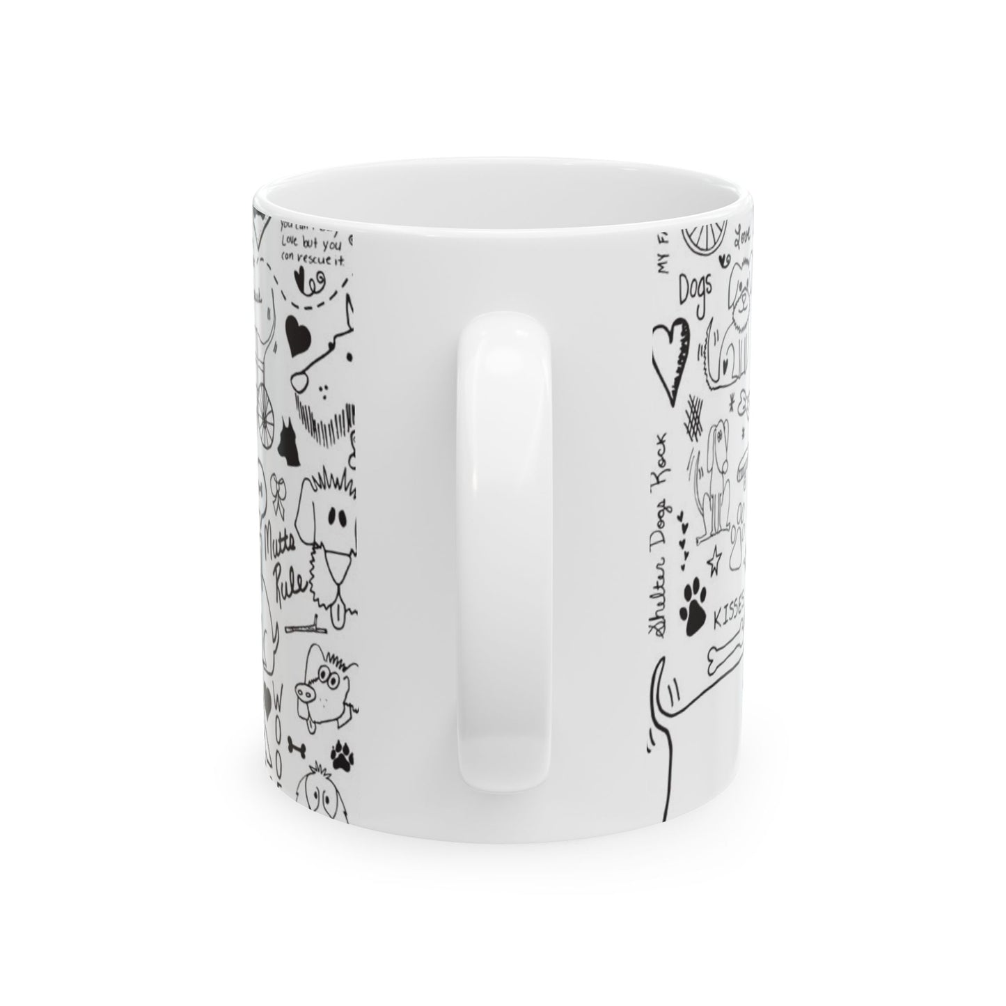 Dog Doodle Print Mug – White Illustrated Dog Lover Coffee Cup