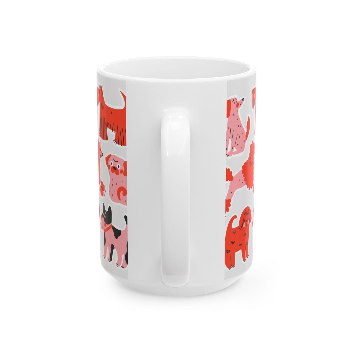 Red Dog Illustration Mug – Modern White Dog Lover Coffee Cup