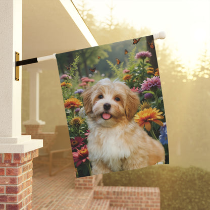 Personalized Dog Photo Flag & Garden Banner – Blooming Garden Butterfly Edition
