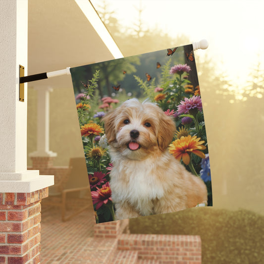 Personalized Dog Photo Flag & Garden Banner – Blooming Garden Butterfly Edition
