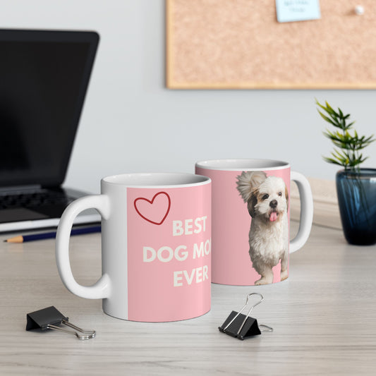 Best Dog Mom Ever Custom Photo Mug – Personalized Pink Dog Mom Cup