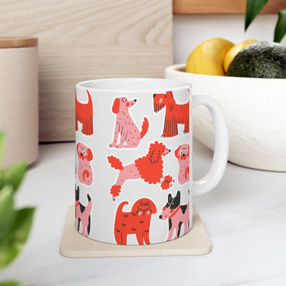 Red Dog Illustration Mug – Modern White Dog Lover Coffee Cup