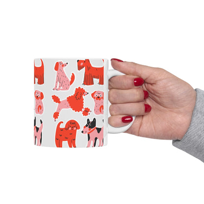 Red Dog Illustration Mug – Modern White Dog Lover Coffee Cup