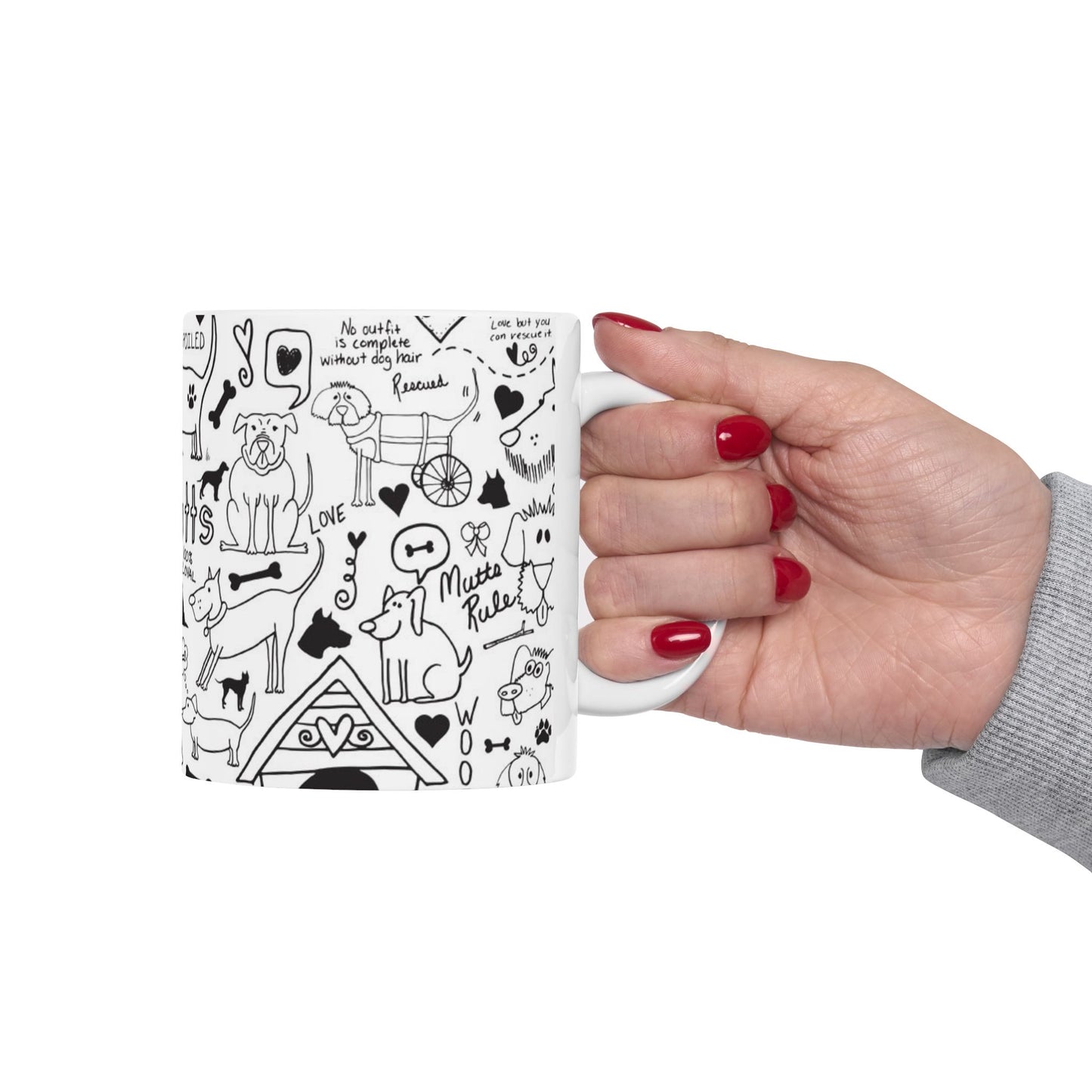 Dog Doodle Print Mug – White Illustrated Dog Lover Coffee Cup