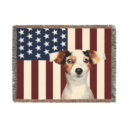 Customized American Flag Woven Blanket with your dog's photo