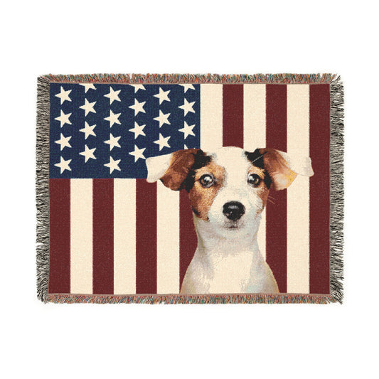 Customized American Flag Woven Blanket with your dog's photo