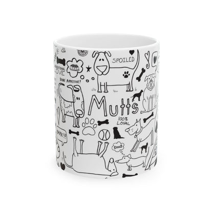 Dog Doodle Print Mug – White Illustrated Dog Lover Coffee Cup