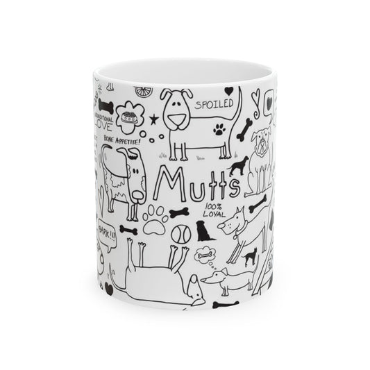 Dog Doodle Print Mug – White Illustrated Dog Lover Coffee Cup