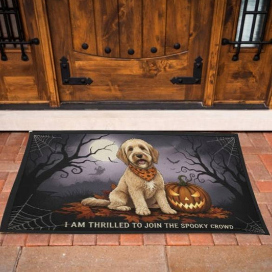 Halloween Dog Doormat – Spooky Dog Welcome Mat “Join the Spooky Crowd” Design