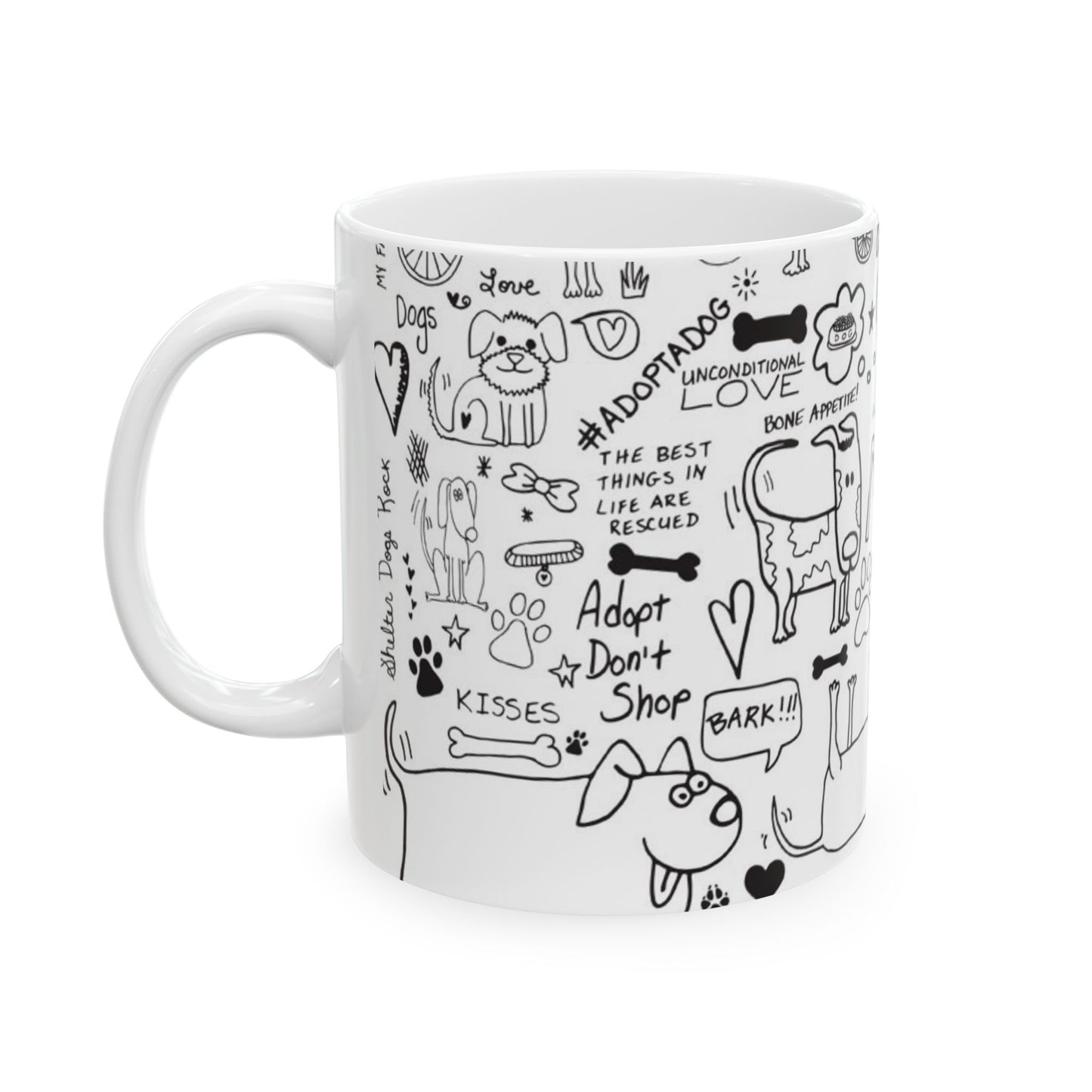 Dog Doodle Print Mug – White Illustrated Dog Lover Coffee Cup