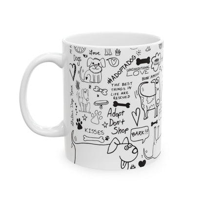 Dog Doodle Print Mug – White Illustrated Dog Lover Coffee Cup