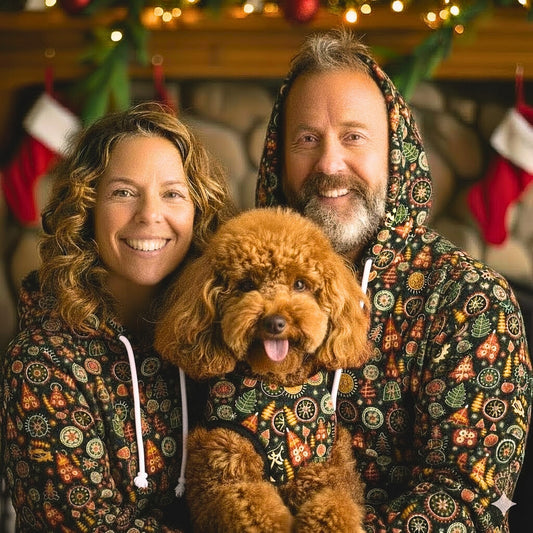 Retro Christmas Design Matching Hodies for Dog Parents