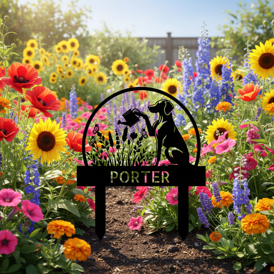 Custom Dog's Name Garden Sign – Watering Can & Flower Design