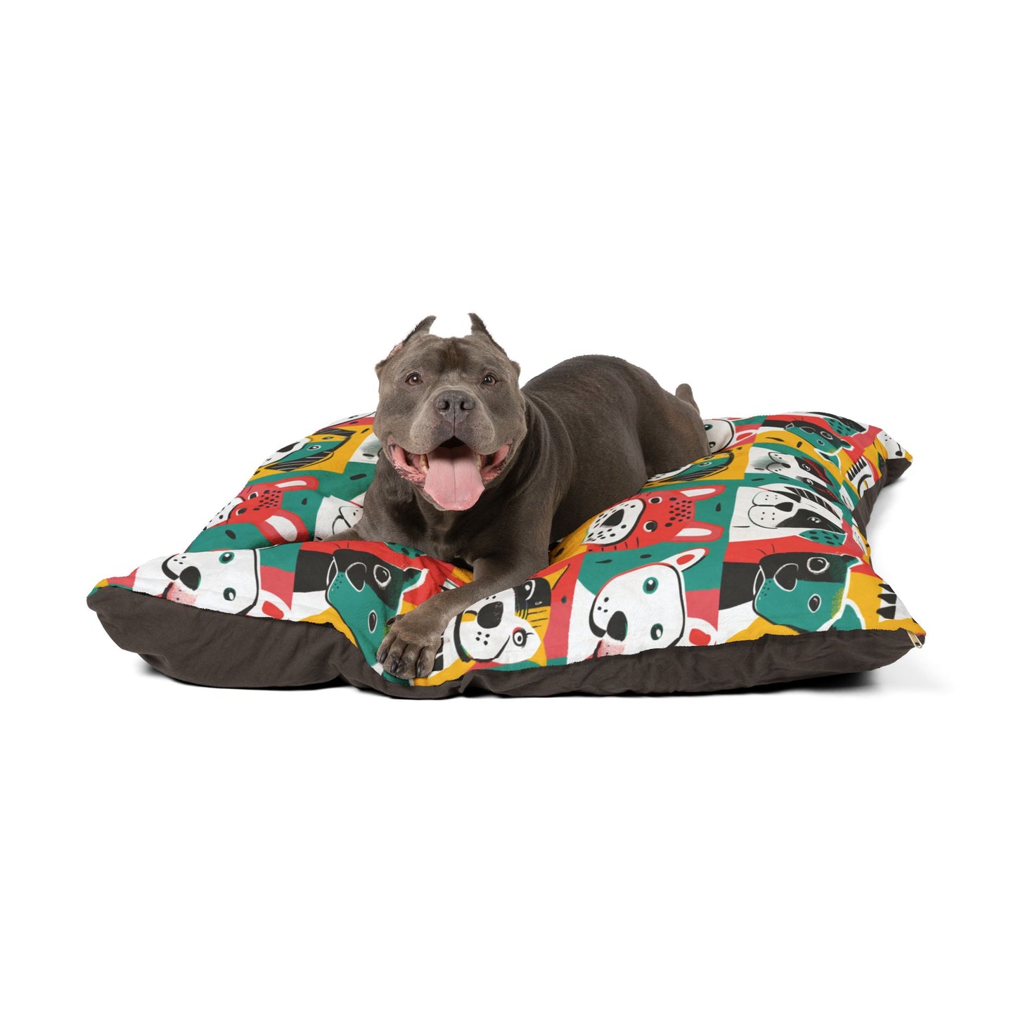 Colorful Pet Bed – Playful Dog Faces Design in 3 Sizes