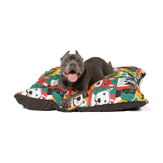 Colorful Pet Bed – Playful Dog Faces Design in 3 Sizes