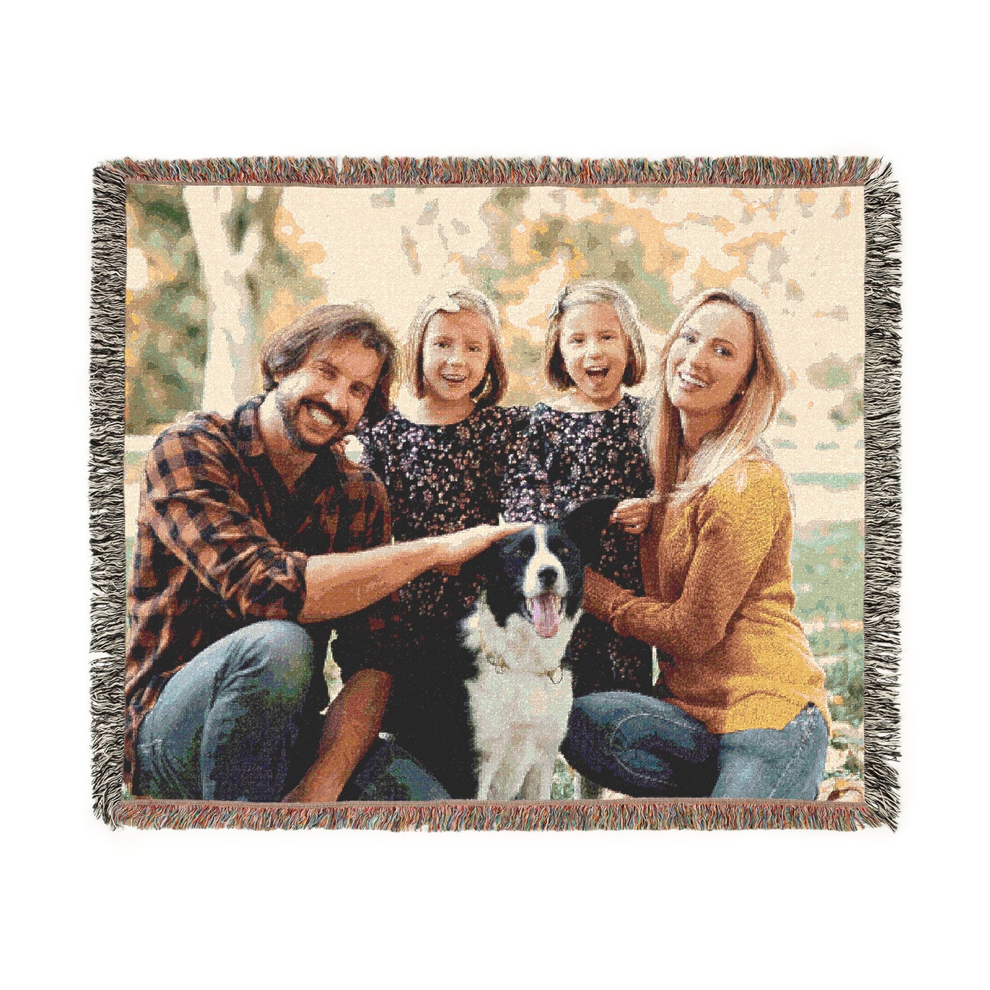 Personalized Family & Dog Woven Blanket – Custom Cotton Photo Throw