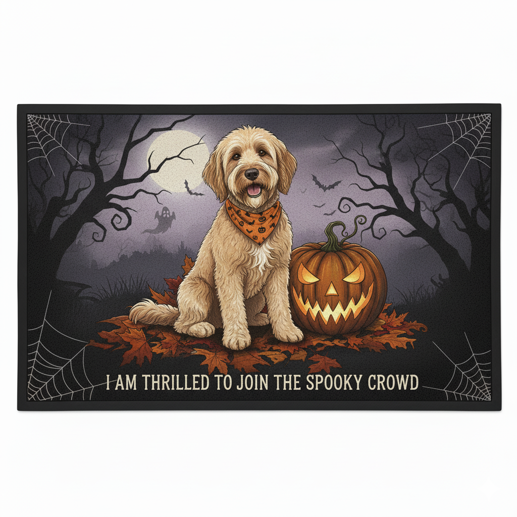 Halloween Dog Doormat – Spooky Dog Welcome Mat “Join the Spooky Crowd” Design