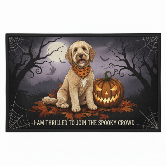 Halloween Dog Doormat – Spooky Dog Welcome Mat “Join the Spooky Crowd” Design
