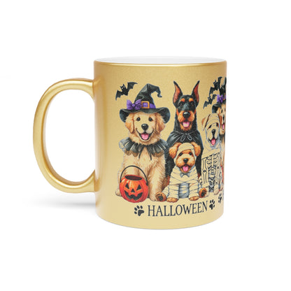 Halloween Dog Mug – Metallic Gold or Silver Coffee Cup with Cute Spooky Dog Design