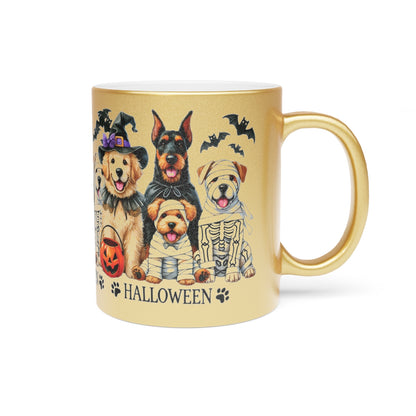 Halloween Dog Mug – Metallic Gold or Silver Coffee Cup with Cute Spooky Dog Design