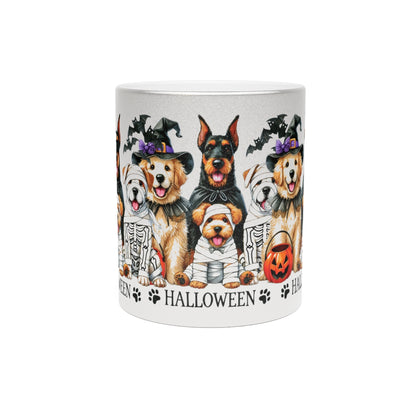 Halloween Dog Mug – Metallic Gold or Silver Coffee Cup with Cute Spooky Dog Design