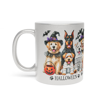 Halloween Dog Mug – Metallic Gold or Silver Coffee Cup with Cute Spooky Dog Design