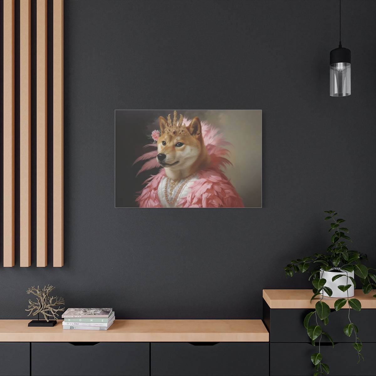 The Fancy Monarch – Custom Dog Portrait with Crown and Feathers