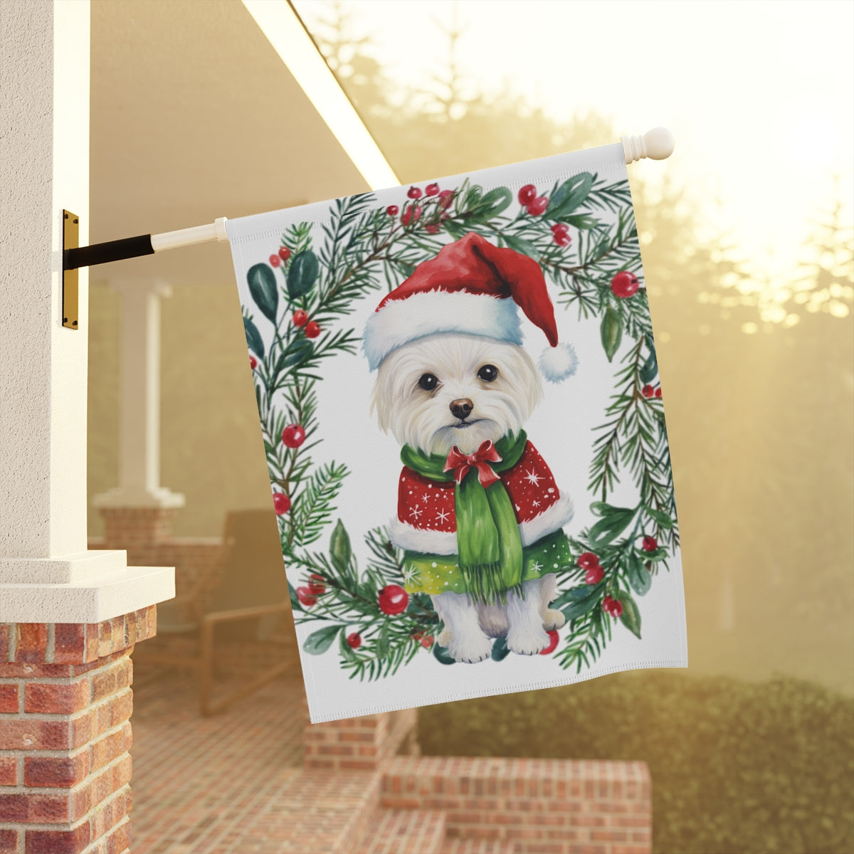 Custom Holiday Dog Flag or Garden Banner – 18 Breed Options, Red or White Background