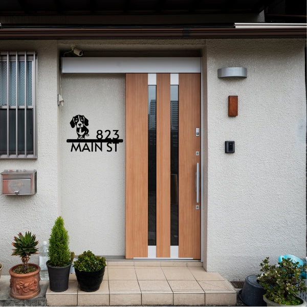 Personalized Metal Address Sign with Cute Standing Dog Silhouette