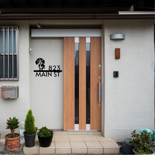 Personalized Metal Address Sign with Cute Standing Dog Silhouette