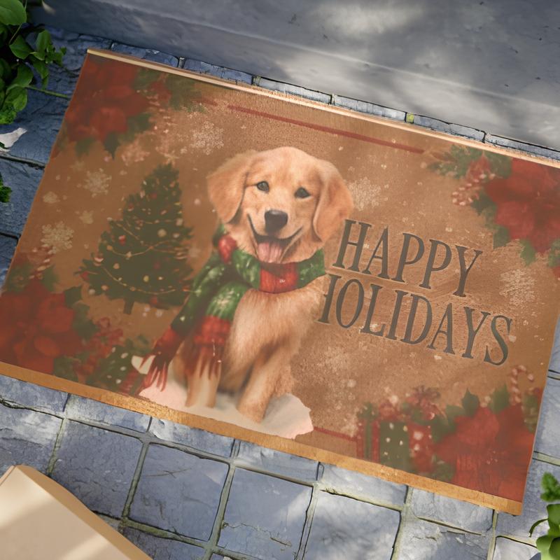 Personalized Holiday Dog Breed Doormat – 18 Festive Variations with Christmas Design