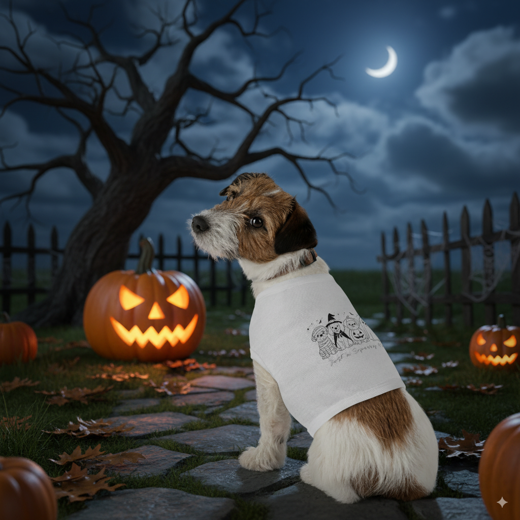 Halloween Dog Tank Top – Cute Spooky Dog Shirt for Small & Medium Dogs (White or Pink)