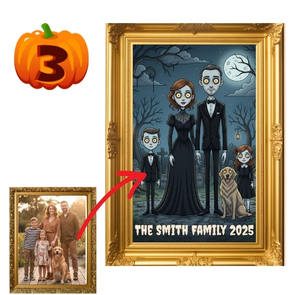 Custom Halloween Family Portrait Poster – Gothic Addams Family Style (5 Design Options)