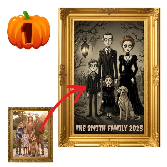 Custom Halloween Family Portrait Poster – Gothic Addams Family Style (5 Design Options)