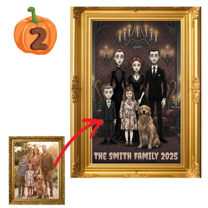 Custom Halloween Family Portrait Poster – Gothic Addams Family Style (5 Design Options)
