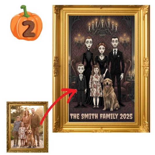 Custom Halloween Family Portrait Poster – Gothic Addams Family Style (5 Design Options)