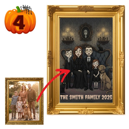 Custom Halloween Family Portrait Poster – Gothic Addams Family Style (5 Design Options)