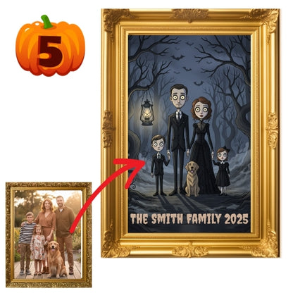 Custom Halloween Family Portrait Poster – Gothic Addams Family Style (5 Design Options)