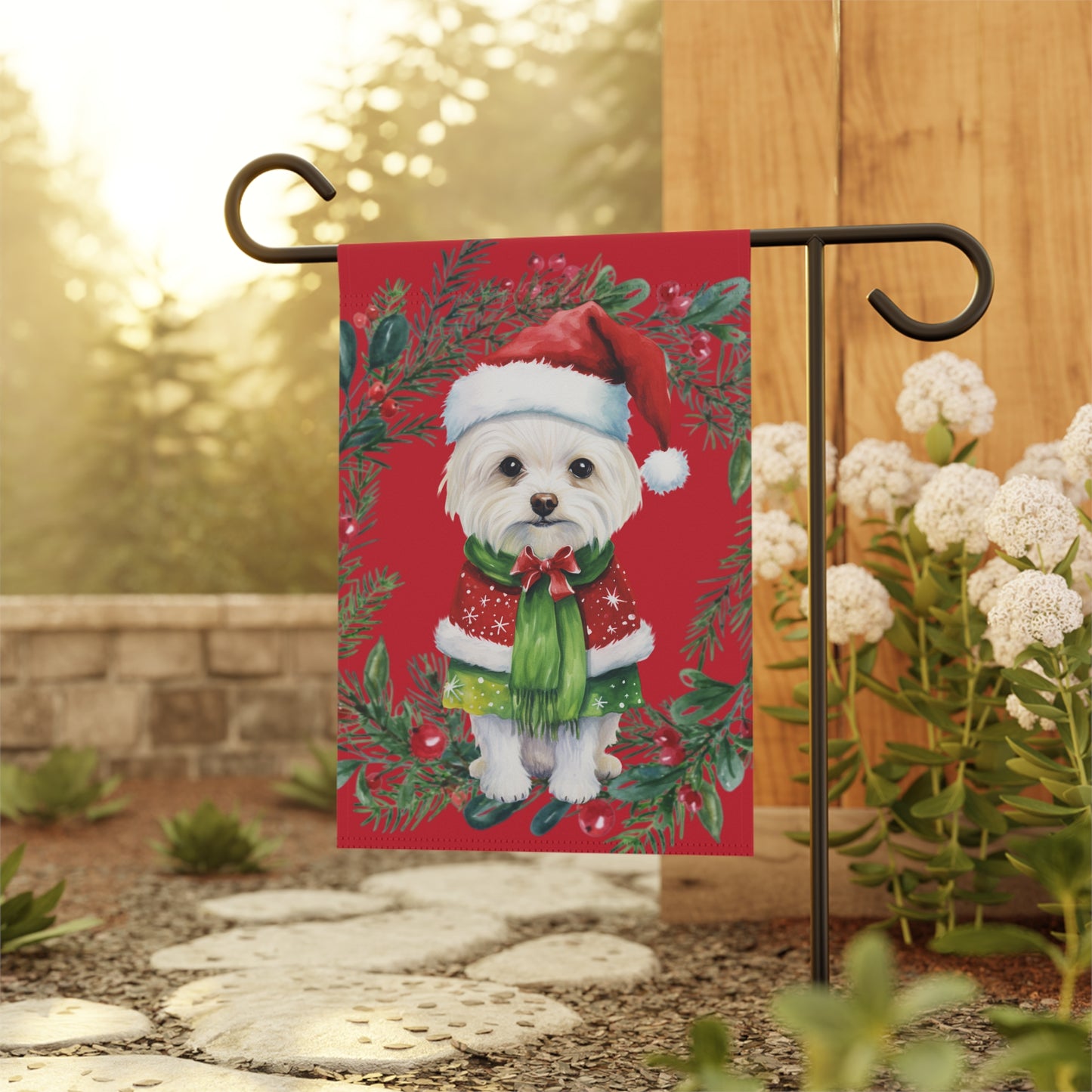 Custom Holiday Dog Flag or Garden Banner – 18 Breed Options, Red or White Background