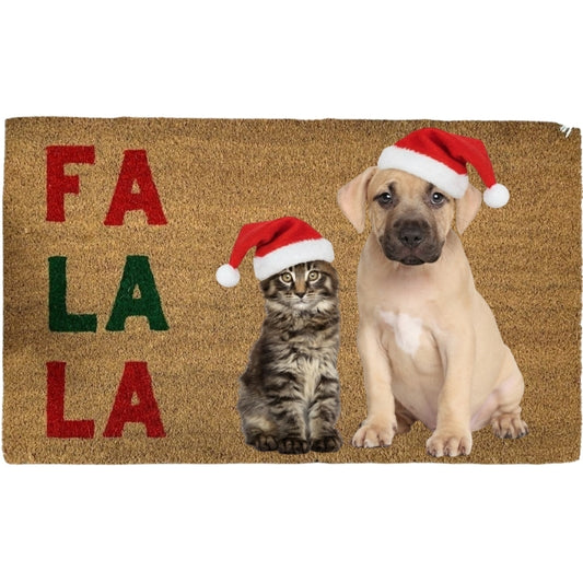 Custom Christmas Doormat with Cat & Dog – Festive Holiday Welcome Mat
