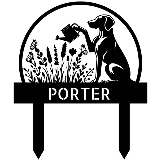 Custom Dog's Name Garden Sign – Watering Can & Flower Design