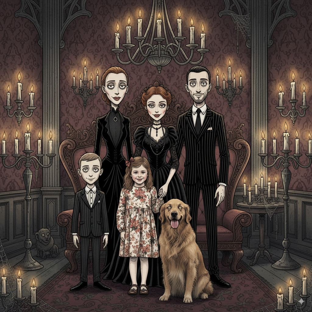 Custom Halloween Family Portrait Poster – Gothic Addams Family Style (5 Design Options)