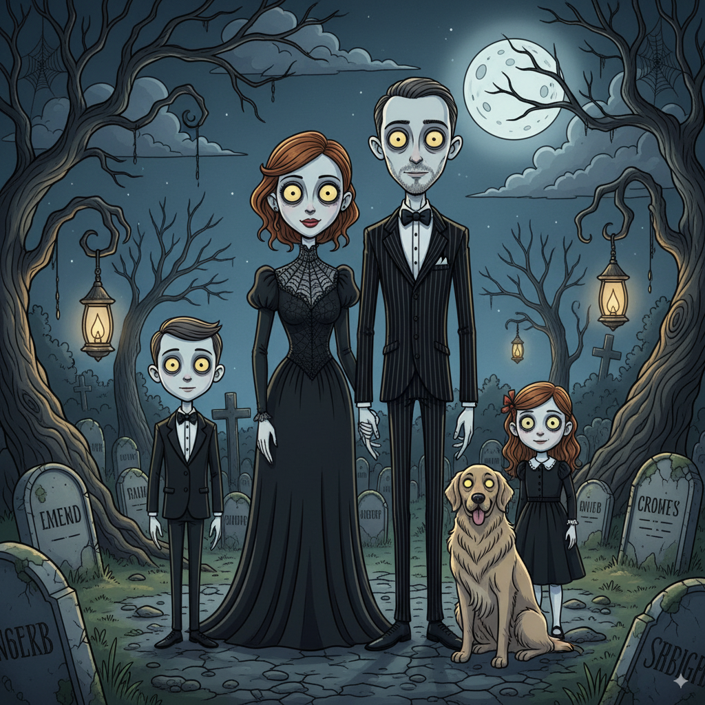 Custom Halloween Family Portrait Poster – Gothic Addams Family Style (5 Design Options)