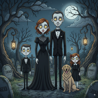 Custom Halloween Family Portrait Poster – Gothic Addams Family Style (5 Design Options)