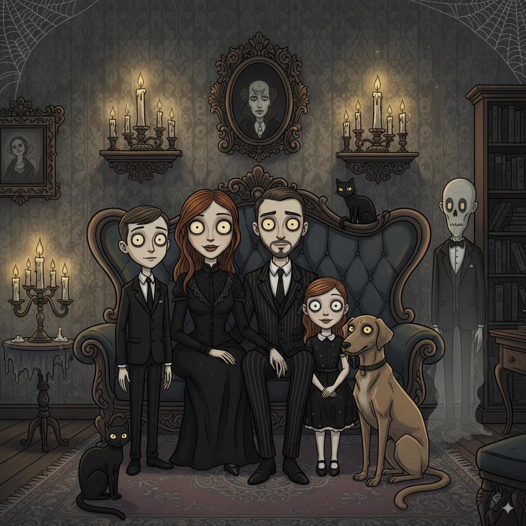 Custom Halloween Family Portrait Poster – Gothic Addams Family Style (5 Design Options)