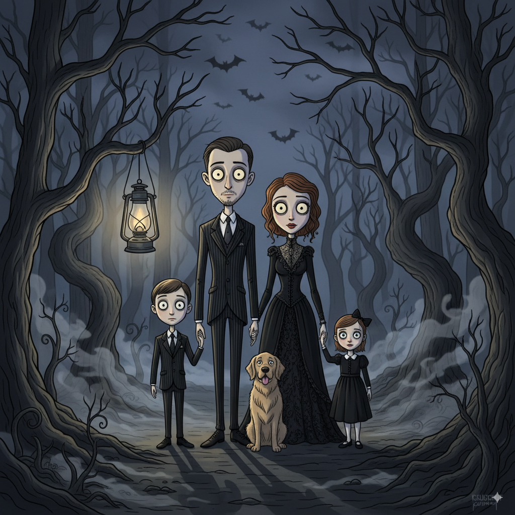 Custom Halloween Family Portrait Poster – Gothic Addams Family Style (5 Design Options)